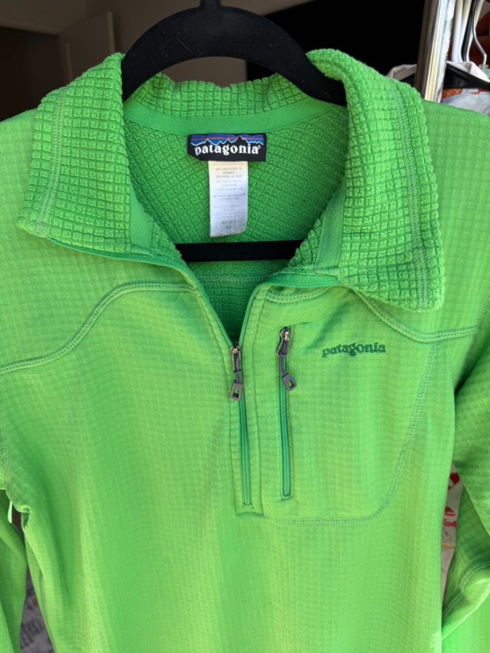 Patagonia R1 Pullover Polartec Power Dry Grid Fleece Green Men's XS 1/4 Zip
